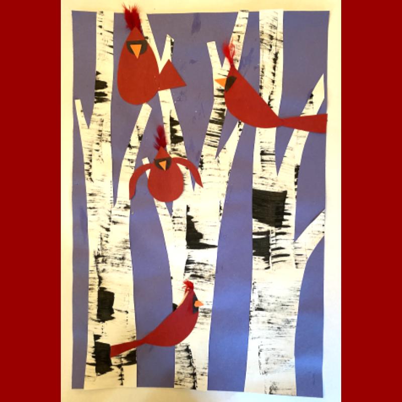 Splash Into Art Cardinals In Birch Tree The Henry Carter Hull Library